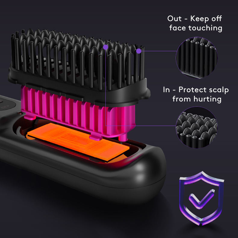 مشط شعر مستقيم 2 في 1، فرشاة فرد شعر لاسلكية سريعة التسخين، مكواة تجعيد شعر محمولة مع شحن USB